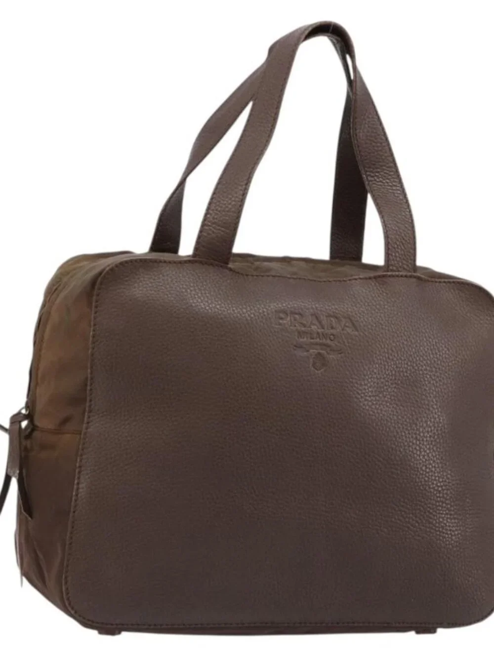 PRADA Hand Bag Leather Brown Gold Auth
